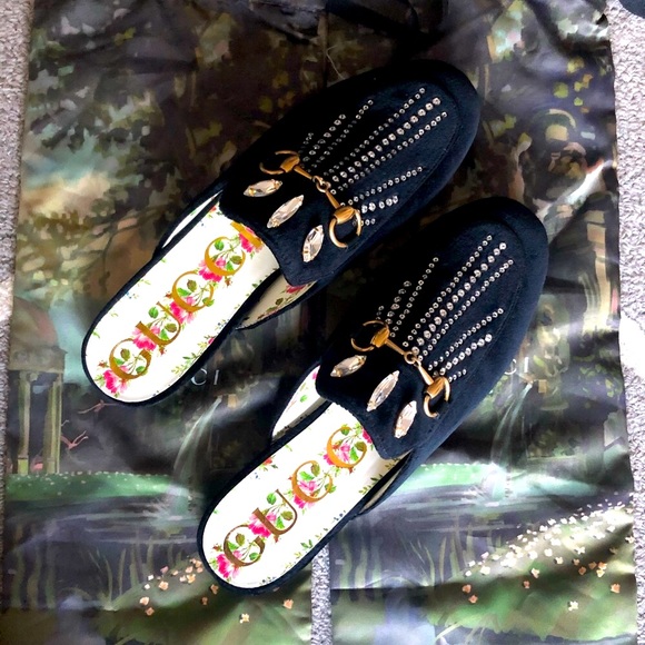 Gucci Princetown Velvet Mules with Crystals - Picture 1 of 8